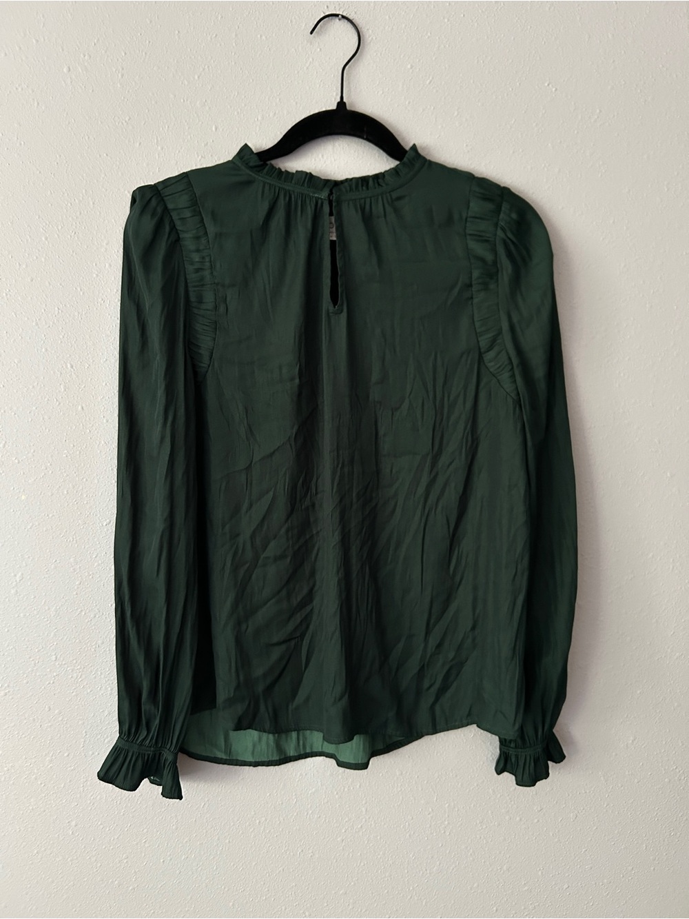 LOFT Dark Green Ruffle-Trim Long-Sleeve Blouse